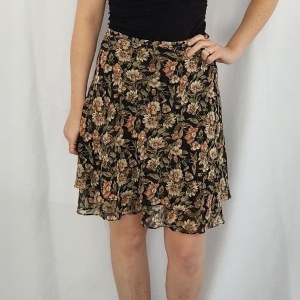 Express Black Floral Mini Skirt